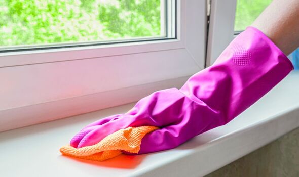 Picture of someone cleaning a windowsill