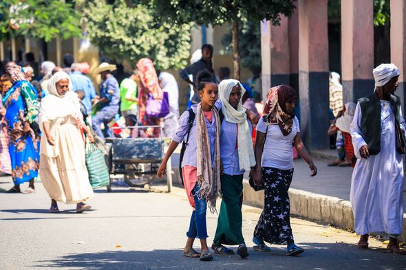 Local Eritrean People walking near the Fruit and Vegetable Keren Market