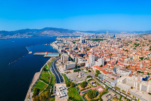 Izmir Clock Tower aerial view in Izmir city, Turkey