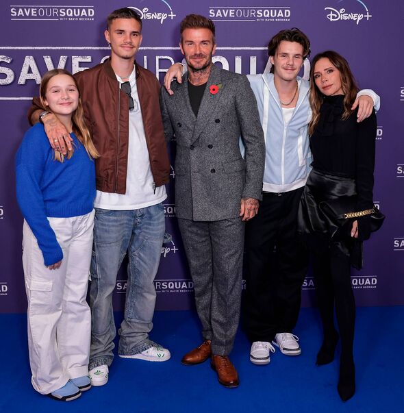 Harper Beckham, Romeo Beckham, David Beckham, Cruz Beckham and Victoria Beckham attend exclusive screening event for the new Dis