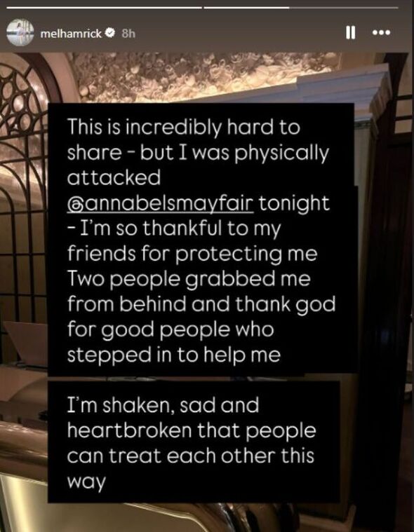 Instagram post from Melanie Hamrick detailing her attack
