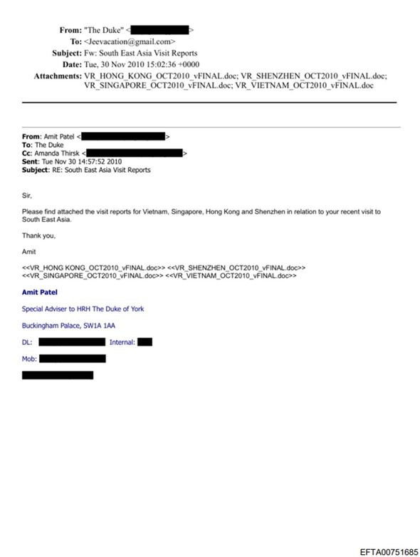 Andrew's forwarded email to Epstein