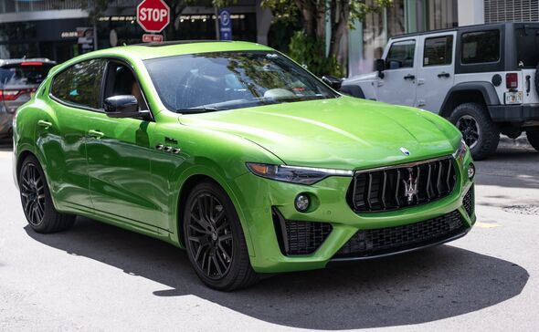Maserati Levante Modena S 2023 luxury SUV car. Luxury SUV car Maserati Levante Modena. Car Maserati Levante Modena on the road. Green car, corner view