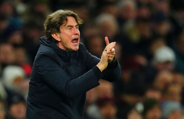 Tottenham boss Thomas Frank reacts