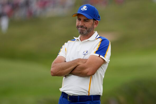 Sergio Garcia reacts after missing a putt