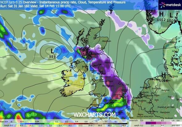 An atmospheric pressure map displays various regions with different color-coded representations indicating varying weather condi