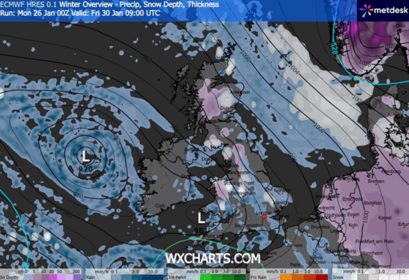 Snow map of the UK on Friday, January 30