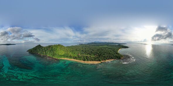 Panoramic aerial view from the south coast from Sao Tome