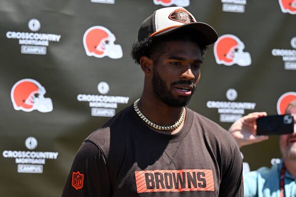 BEREA, OHIO - MAY 10: Shedeur Sanders #12 of the Cleveland Browns answers questions from the media during a press conference pri
