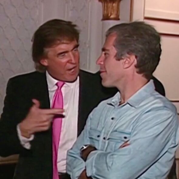 Donald Trump pictured speaking with Epstein