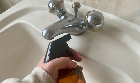 Spraying tap limescale with citric acid