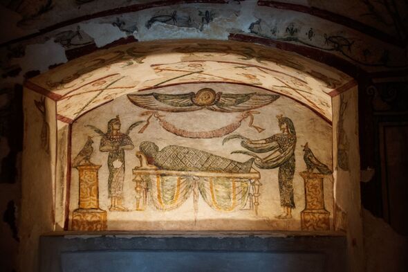 Painted tombs of the Kom El Shoqafa catacombs of Alexandria, Egypt