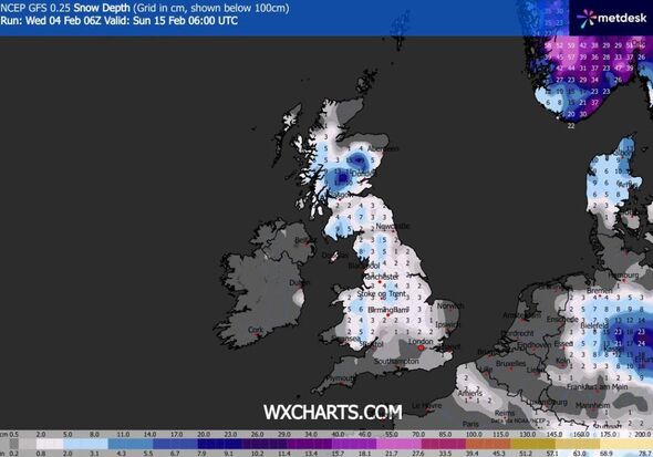 A weather map displaying meteorological data over a region, featuring various color-coded areas indicating different weather con