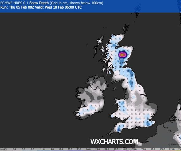 Snow depth charts show how heavy the snowfall will be