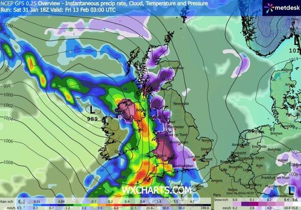 A meteorological map displays various regions with different weather conditions indicated through a spectrum of colors. The map