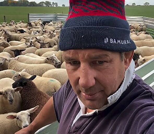 Julian White on his farm with his sheep