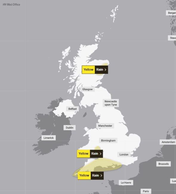 Met Office map shows rain warnings for February 5