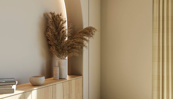 Modern Japandi interior design living space.