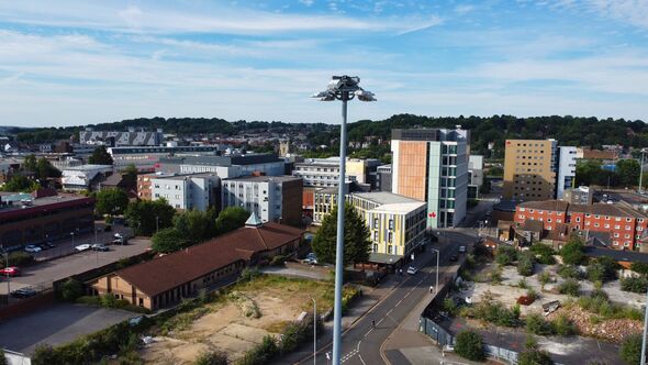 High angle view of townscape, Luton