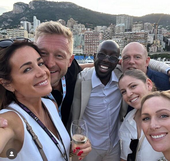 Natalie with husband Owain and pals including Zara and Mike Tindall