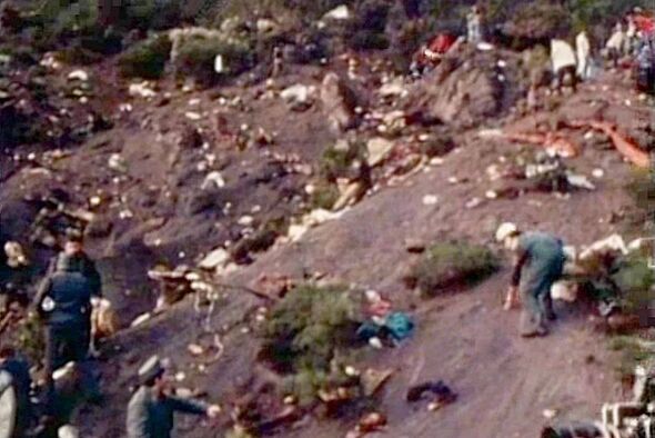 The wreckage of Dan-Air Flight 1008, which crashed on April 25, 1980