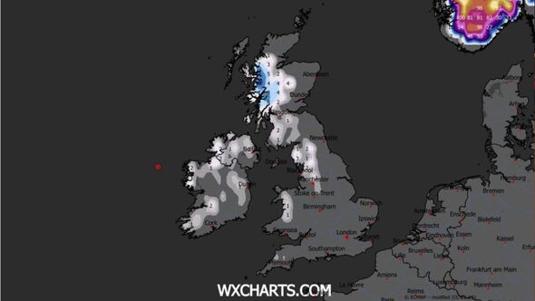 Weather map showing snow on March 14
