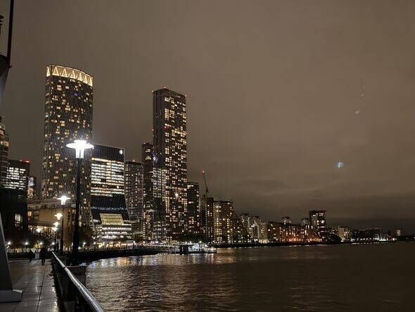 The Canary Wharf skyline seen from The Grapes