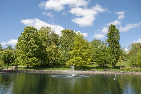 A fountain in a lake in Christchurch Park, Ipswich, UK