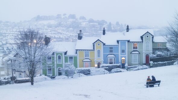 Unusual snowfall in residential areas, Newton Abbot, Devon, United Kingdom