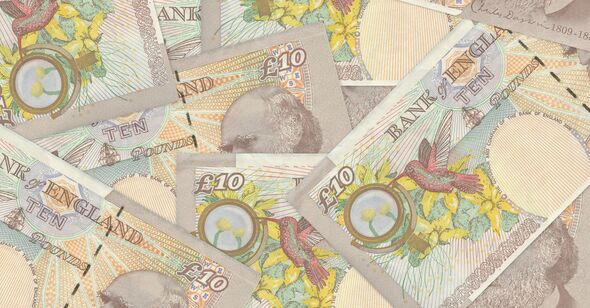British pound money background UK currency banknotes
