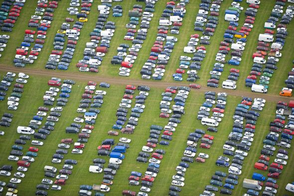 Car park at Glastonbury Festival, Somerset
