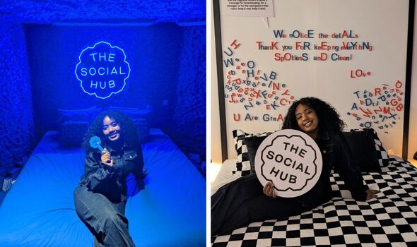 Shania in the blue room and the white and black room