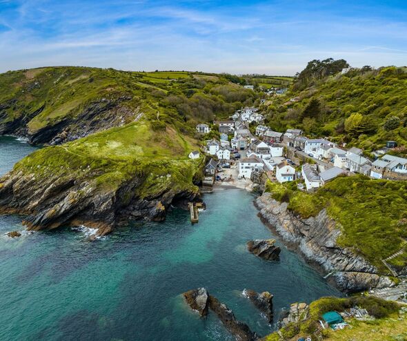 Aerial View of the Village and Harbour of Portloe in Cornwall, UK