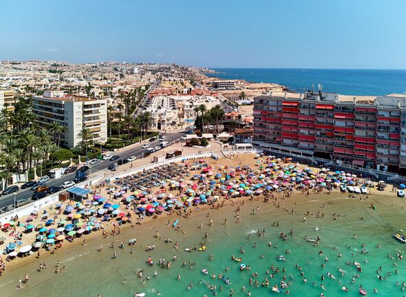 Aerial view of beach and Torrevieja cityscape