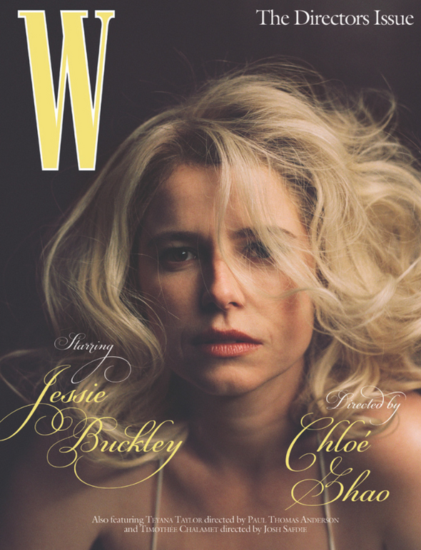 Jessie Buckley close up on the cover of W magazine