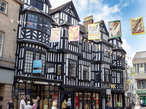 An ancinet timber framed building in Shrewsbury, Shropshire, UK.