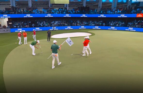 Rory McIlroy jokingly pushes Tom Kim at TGL semis