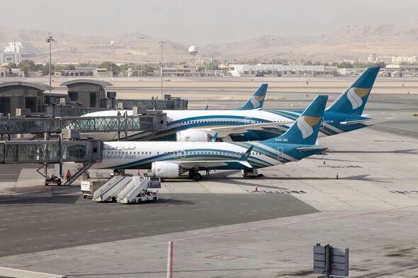 Oman Air Aircrafts seen parked at Muscat International...