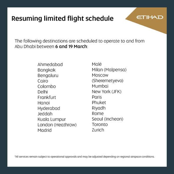 Flights operating to and from Abu Dhabi by Etihad
