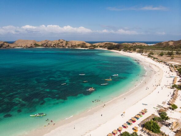 Stunning aerial view of Tanjung Aan beach in the Kuta area in south Lombok in Indonesia
