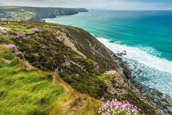 Stunning coastal scenery between Porthtowan Beach and Chapel Porth on the St Agnes Heritage coast in Cornwall, England, UK.