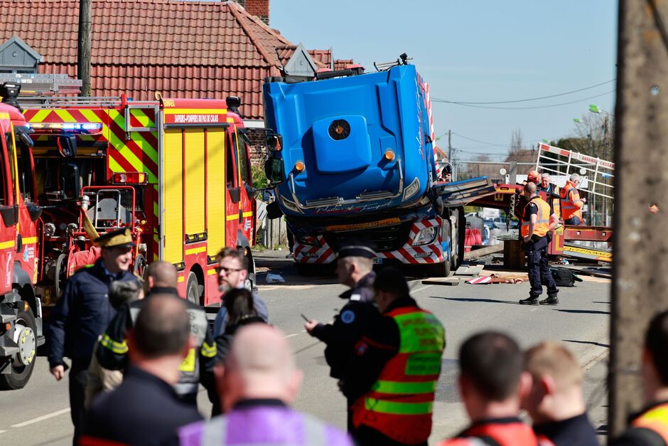 Truck carrying military equipment after the crash against a high-speed train in France.