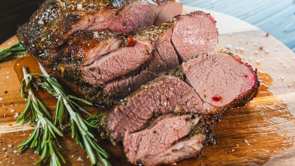 Sliced Roasted Leg of Lamb Smoke Juicy Fresh Herbs