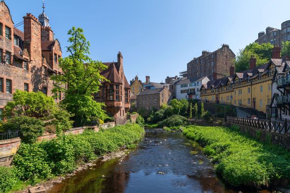 Water of Leith flowing through Dean village in Edinburgh, Scotland