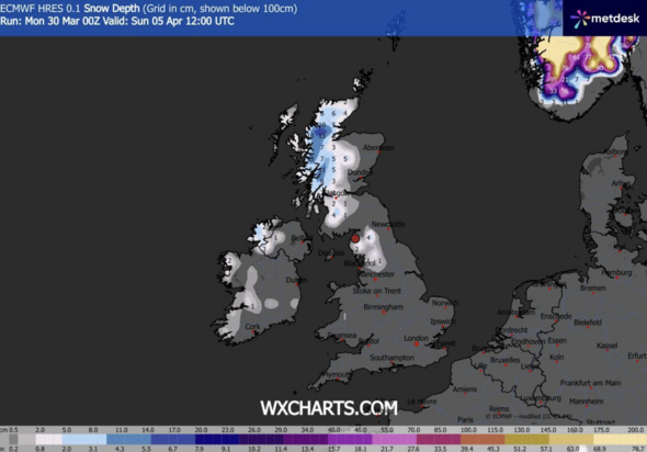 Snow depth map for April 5, 12:00pm