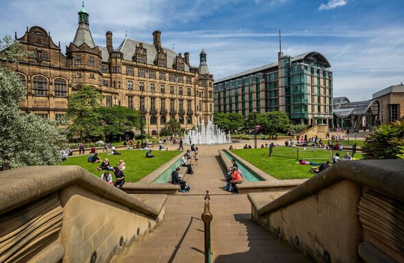 Peace gardens and Town Hall in Sheffield, Yorkshire, UK