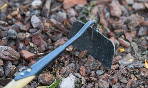 Picture of someone using a hoe on gravel