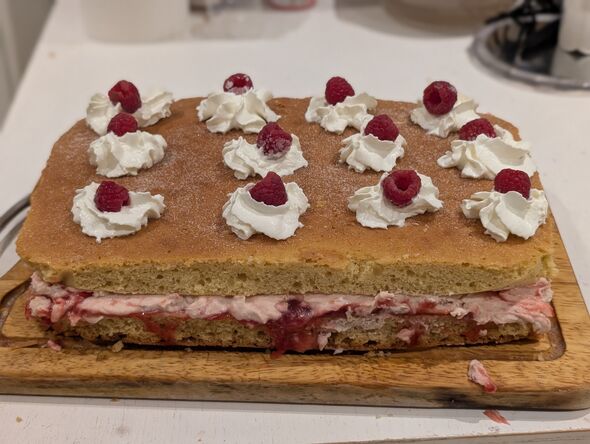 Victoria sponge cake with raspberries