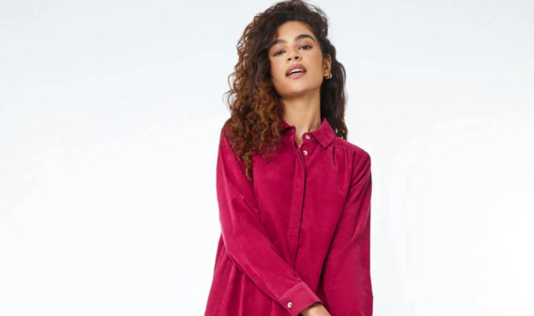 Wine Corduroy Tunic Shirt Dress from Roman