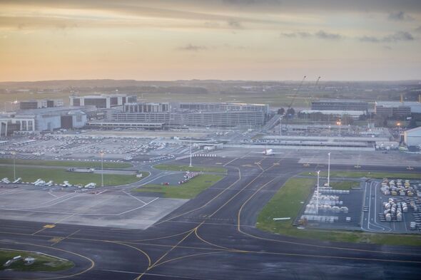 Aerial view of Brussels airport at sunrise